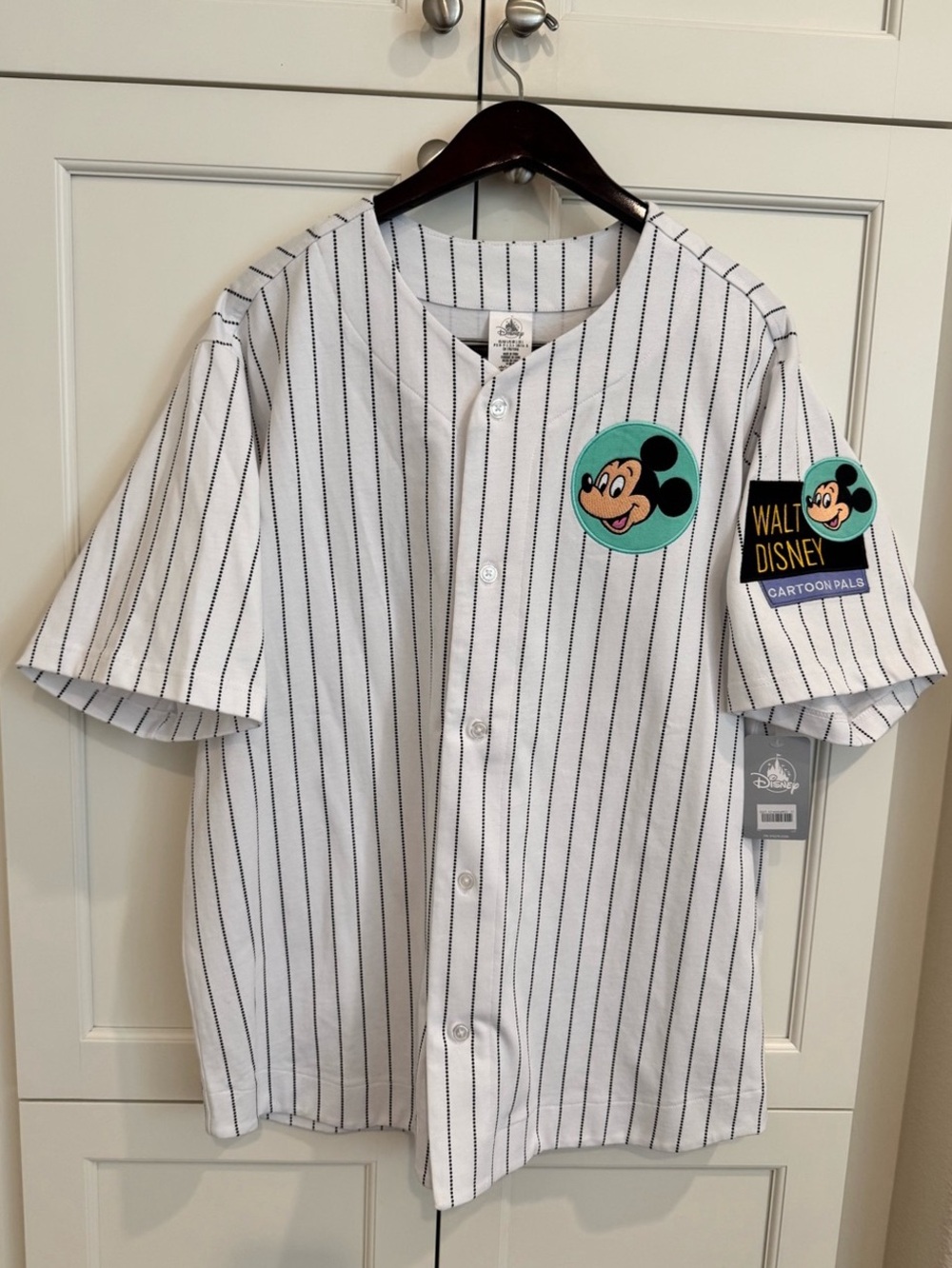 Disney Walt Disney Cartoon Pals Pinstripe Baseball Jersey White & Black Large